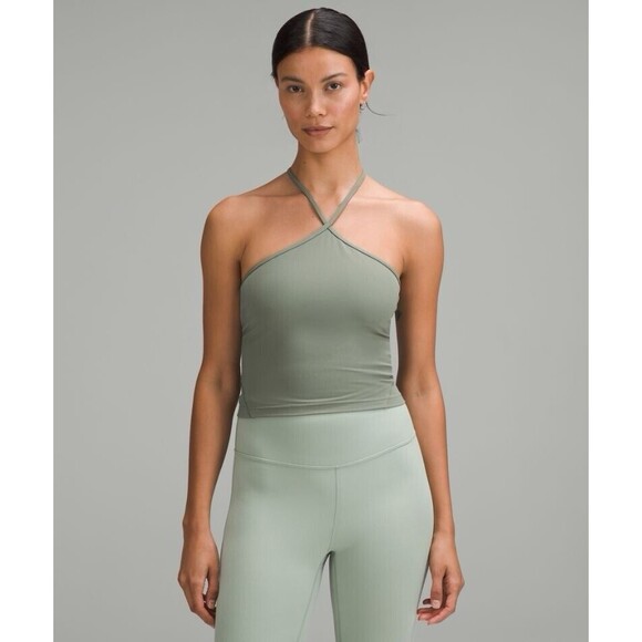 Lululemon Align T- Strap Tank Cropped Green Eucalyptus Nulu Removable Pads 2 NWT - Picture 1 of 8